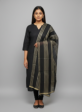 Black & Gold Striped Banarasi Handloom Dupatta