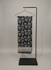 Black & Ivory Hand-Block Printed Cotton Mulmul Dupatta with Floral Leaf Jaal