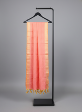Women's Peach Checked Banarasi Silk Dupatta