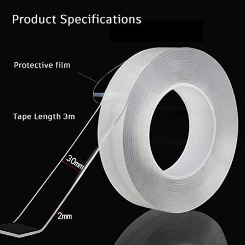 Tirupati Cart Transparent Double Sided Nano Tape | Heavy Duty Washable & Reusable Gel Adhesive Tape for Wall Mounting, Home, Kitchen, Office & Car | Strong No-Drill Multi-Purpose Tape