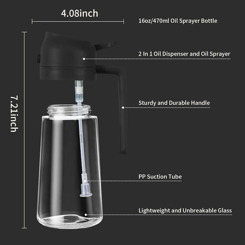 TIRUPATI CART Oil Dispenser Bottle, Oil Spray Bottle for Cooking, Oil Sprayer for Air Fryer, Oil and Vinegar Pourer and sprayer bottle, Kitchen Oil Bottle | 500ml
