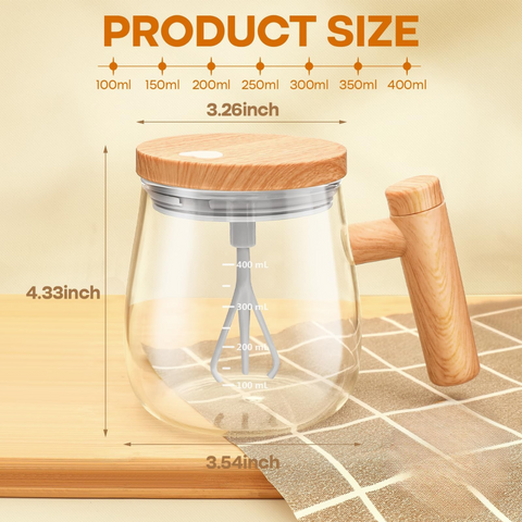 Wooden-Style Self-Stirring Mug with Lid & Hidden Whisk – Premium Coffee & Milk Frother
