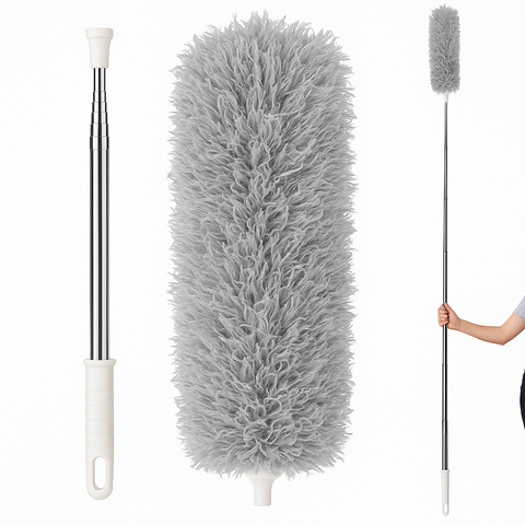 Microfiber Feather Duster — 100 in Extra-Long Telescopic Handle, Bendable Head for High Ceilings, Fans & Blinds
