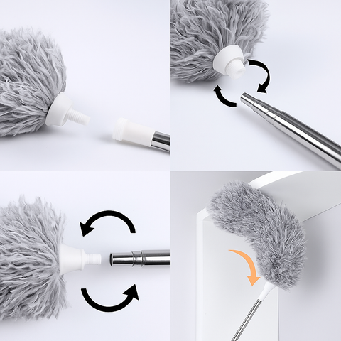 Microfiber Feather Duster — 100 in Extra-Long Telescopic Handle, Bendable Head for High Ceilings, Fans & Blinds
