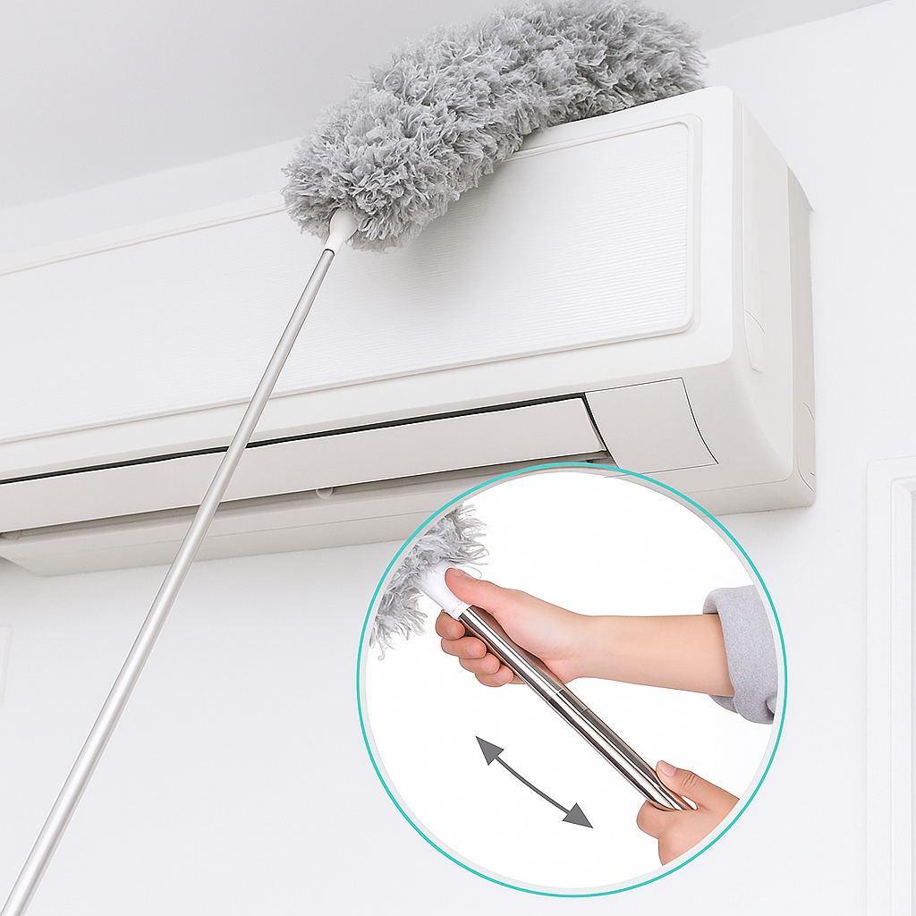 Microfiber Feather Duster — 100 in Extra-Long Telescopic Handle, Bendable Head for High Ceilings, Fans & Blinds