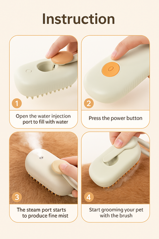 Electric Pet Steam Massage Brush – USB Rechargeable Dog & Cat Grooming Comb with Hair Removal, 180° Rotating Handle, Water Mist Function