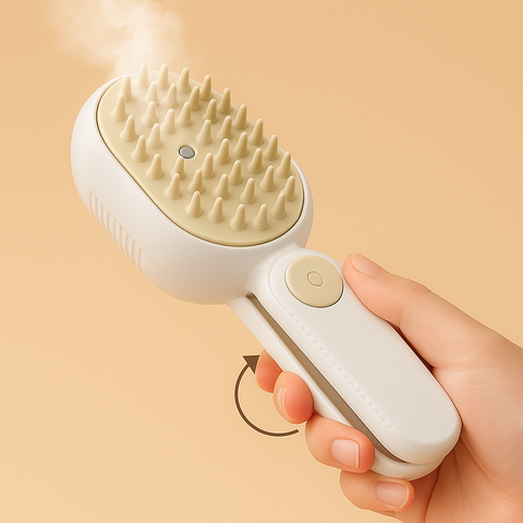 Electric Pet Steam Massage Brush – USB Rechargeable Dog & Cat Grooming Comb with Hair Removal, 180° Rotating Handle, Water Mist Function