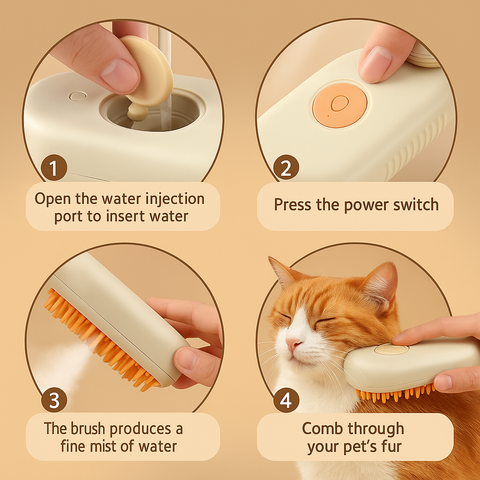 Electric Pet Steam Massage Brush – USB Rechargeable Dog & Cat Grooming Comb with Hair Removal, 180° Rotating Handle, Water Mist Function