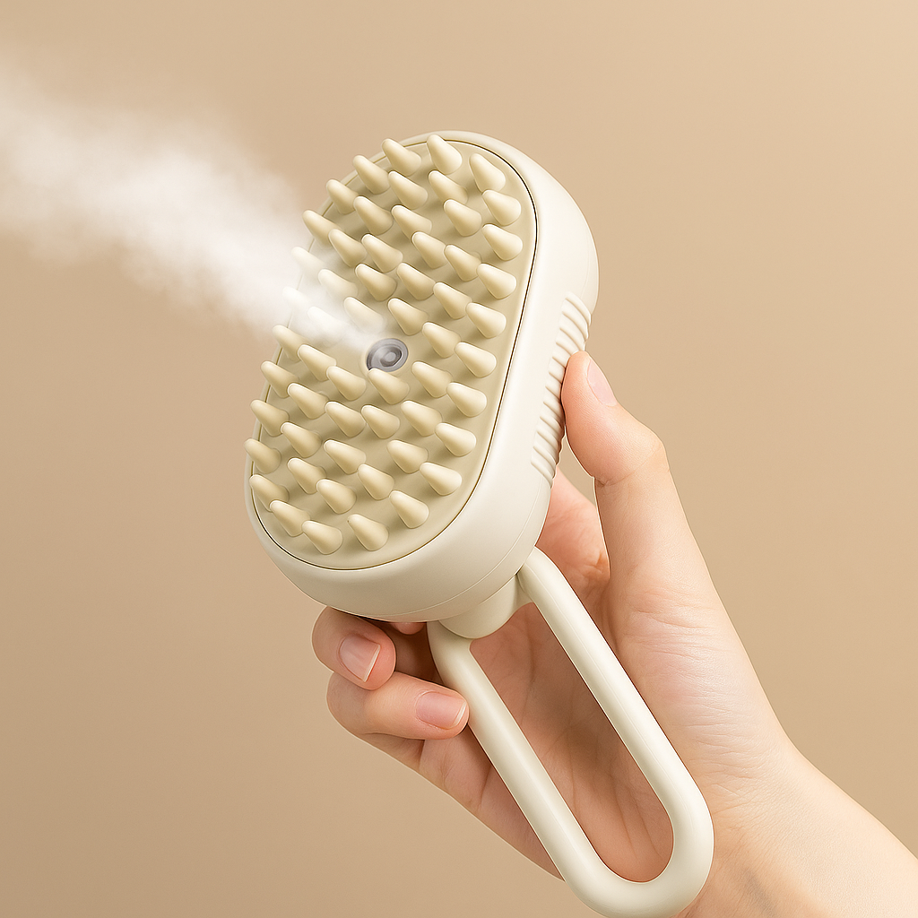 Electric Pet Steam Massage Brush – USB Rechargeable Dog & Cat Grooming Comb with Hair Removal, 180° Rotating Handle, Water Mist Function