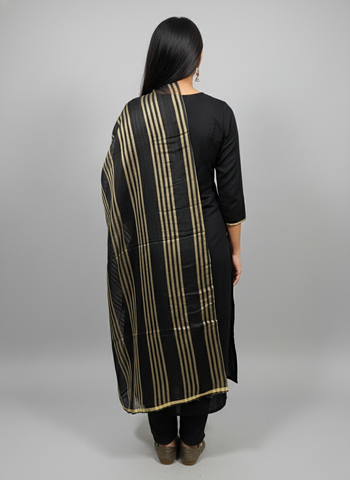 Black & Gold Striped Banarasi Handloom Dupatta