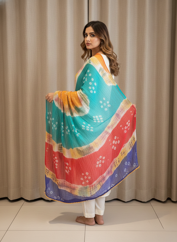 Nazneen Chiffon Multicolor Bandhani Dupatta