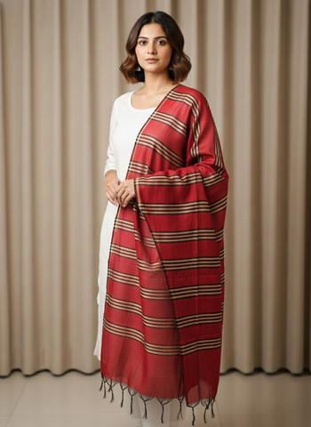 Red Banarasi Cotton Check Dupatta