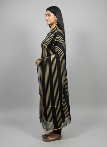 Black & Gold Striped Banarasi Handloom Dupatta