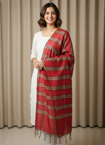 Red Banarasi Cotton Check Dupatta