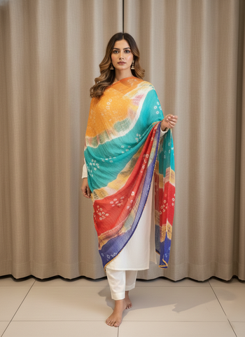 Nazneen Chiffon Multicolor Bandhani Dupatta