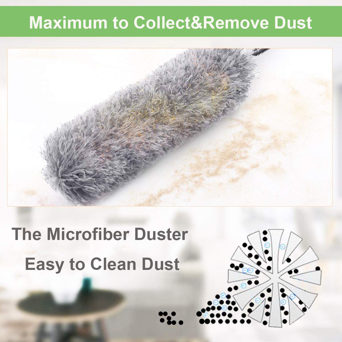 Microfiber Feather Duster — 100 in Extra-Long Telescopic Handle, Bendable Head for High Ceilings, Fans & Blinds